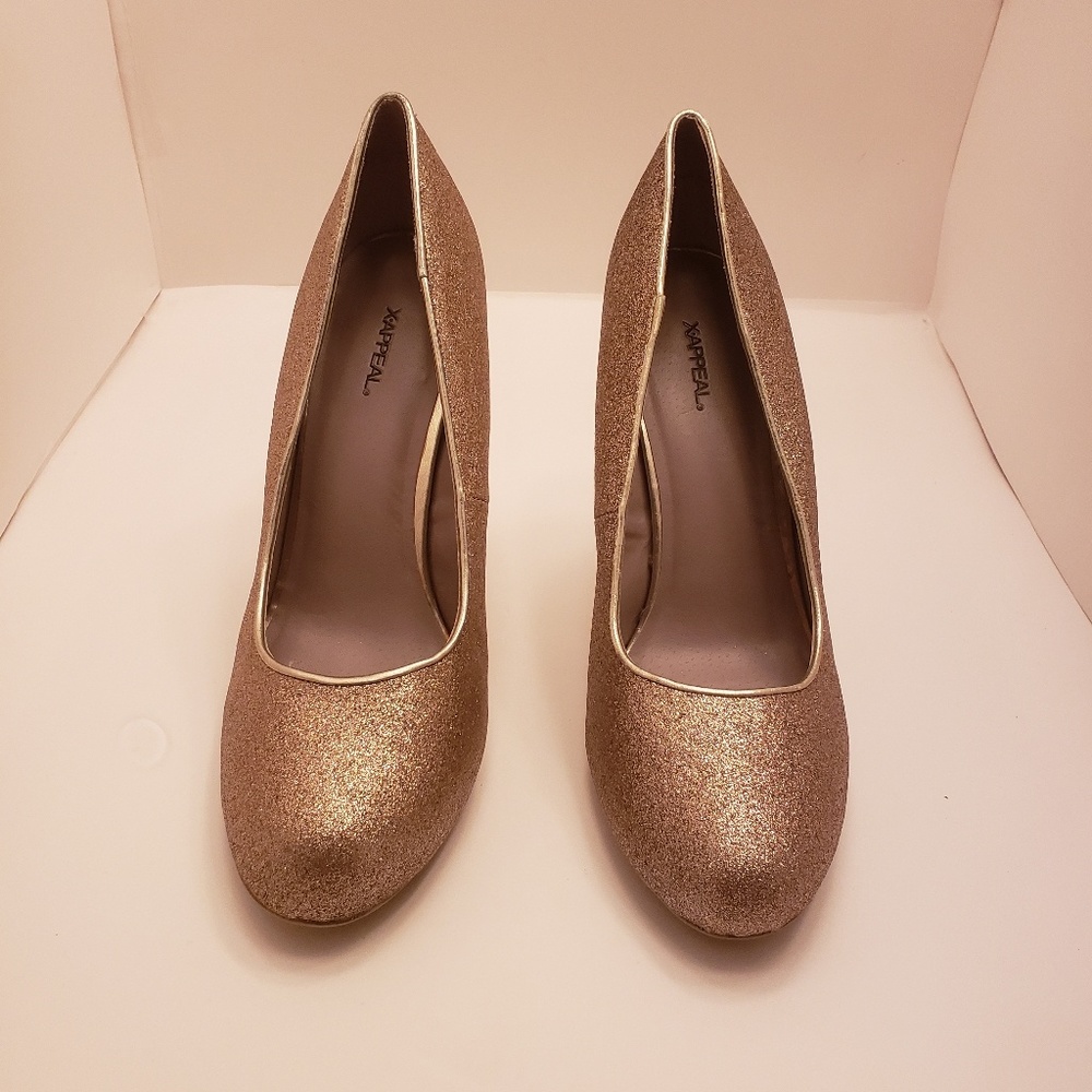 Xappeal Gold Glitter Platform Pump 4" Heels